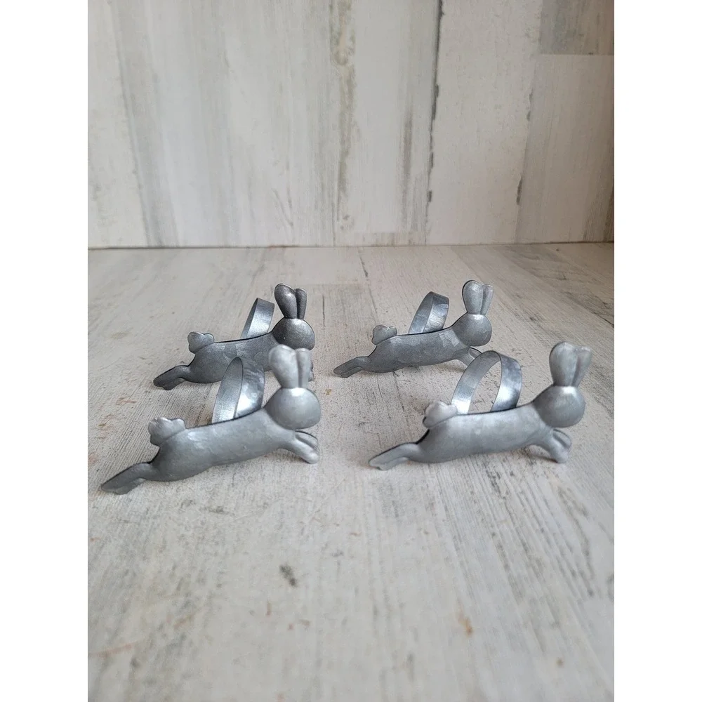 Metal Easter bunny rabbit hop napkin‎ holder set spring rabbit decor